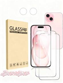 Protetor de tela [2+2 pacotes] compatível com Apple 15 6,1 polegadas, 17 17 Pro 17 Pro Max 17 Air 16 Pro Max 16 16 Pro 16 Plus 15 Pro Max 15 15plus 15 Pro 14 Pro Max 14 Pro 14 Plus 14 13 12 11 Película de vidro temperado protetor de tela e 2 protetores de lente de câmera [anti-riscos] [anti-estilhaçamento] - Claro - Ver 19