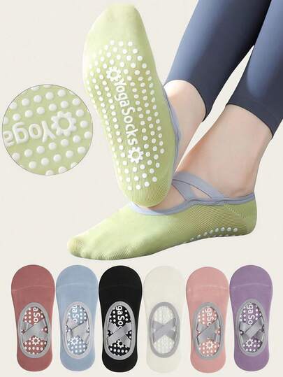 1 Pair/3 Pairs/5 Pairs Of Anti Slip Grip Yoga Socks, Breathable Cross Band Invisible Sports Indoor Socks, Silicone Anti Slip Dance Socks