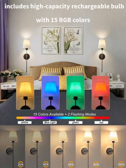 1/ Rechargeable Wand Lights Remote(Includes RGB Verlichting Bulb) Bedside Lamp, Ceiling Light, Fairy Lights, ative Lamps, Night Light– 15 Dimmable Sconces Bedroom, Living Room, Hallway, Bathroom, Kitchen, Closet Lighting, ations Home Ceilin(1800mAh) view 3