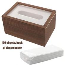 1pc Wooden Grain Tissue Box, Tissue Box Cover, Napkin Dispenser Container, Rectangular Desktop Tissue Holder, Bathroom/Living Room/Bedroom Tissue Storage Box, Home Essential, Bathroom Accessory