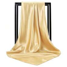 Lastclream Chiffon Square Neck Scarves For Women Handkerchief Retro Satin Ribbon Scarf For Hair Wrapping 23.6inch 26inch,23.6inchRibbon-Khaki - 23.6吋絲帶-卡其色 - 查看 4