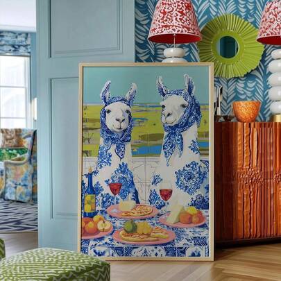 1pc Llama Cheese Wine Art Print, Quirky Kitchen Poster, Canvas Wall Art,Posters For Room,Home Decor,Room Decor Aesthetic,Room Decoration Stuff.Optional Frame, Room Decor