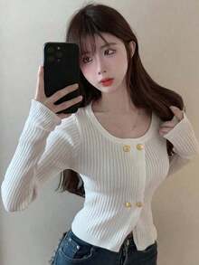 Women Knit Tops - White - View 3