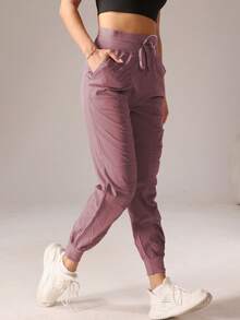 Women Light Soft Sports Long Pants For Running Fitness Casual Hiking Outdoors - Bụi tím - Xem 6