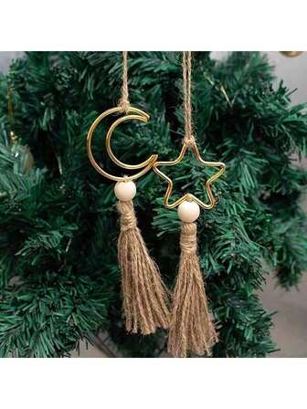 1pc Metal Crescent Moon Tassel Pendant Ornament, Festival Islamic Festival Kareem Desktop, Table, Home Decor Gift Home Decor, Room Decor, Wall Decor Gifts Birthday Graduation