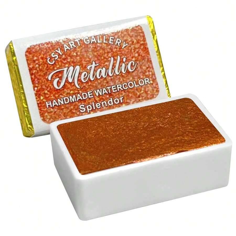 Metallic Watercolor Paint Handmade Gold Watercolour Shimmer Mica Painting Full Pan Glitter Aquarelle (Splendor),Splendor(FullPan) - 輝煌(全盤) - 查看 1