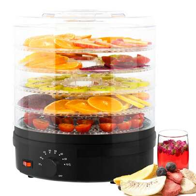 Deshidratador doméstico de cinco capas con temporizador y control de temperatura ajustables, apto para gatos y perros.