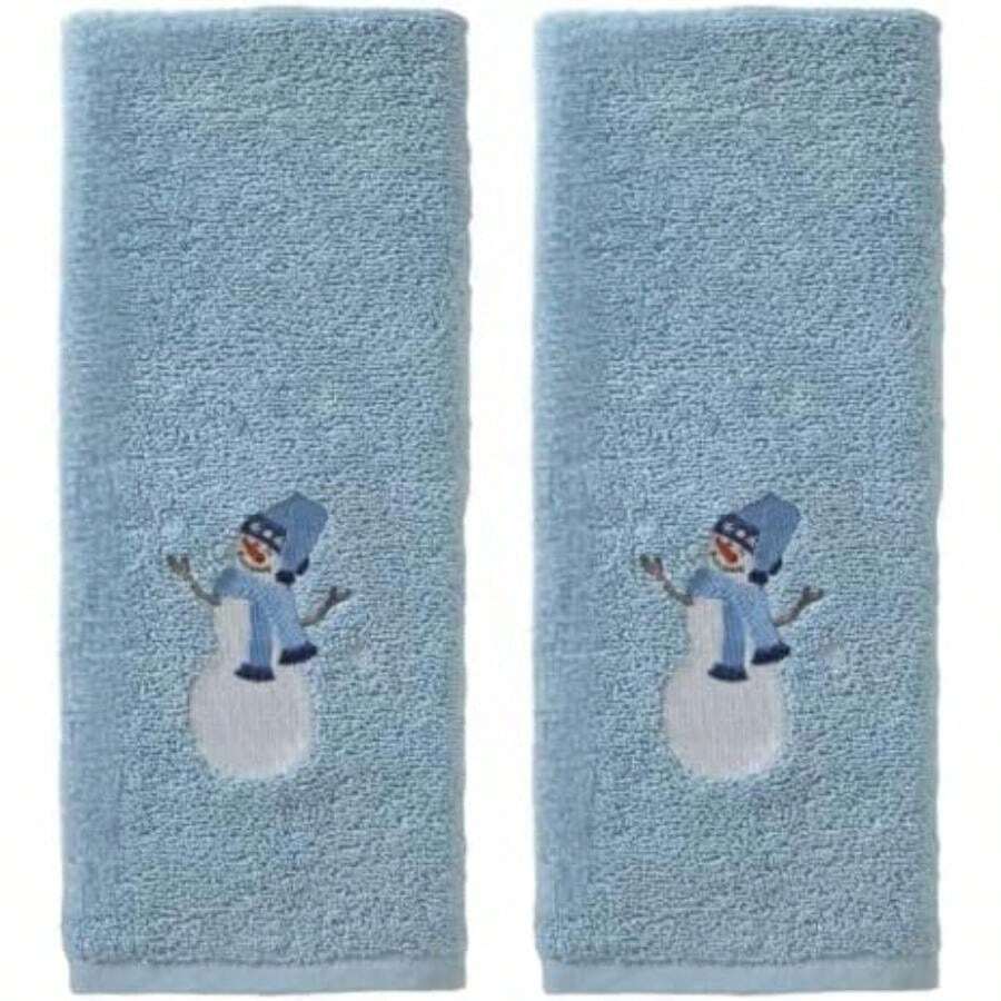 SKL Home - Juego de 2 Toallas de Mano de Trineo de muñ de Nieve para Navidad, Invierno, para baño, Cocina, Bar y Regalo, Color Azul(Trineo de muñeco de nieve) - Multicolor - Ver 1