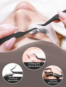 10PCS Black Straight-Pointed Personal False Eyelash Extension Tweezers, Essential For Makeup, Room Decoration, Vanity, Travel, Bedroom, Makeup Accessories, Tweezers, Nail Salons - Black - View 2