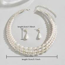 3pcs/Set Women's Elegant Luxury Rhinestone & Faux Pearl Multi-Layer Necklace & Earrings Jewelry Set, Suitable For Party Wear - Multicolor - View 4