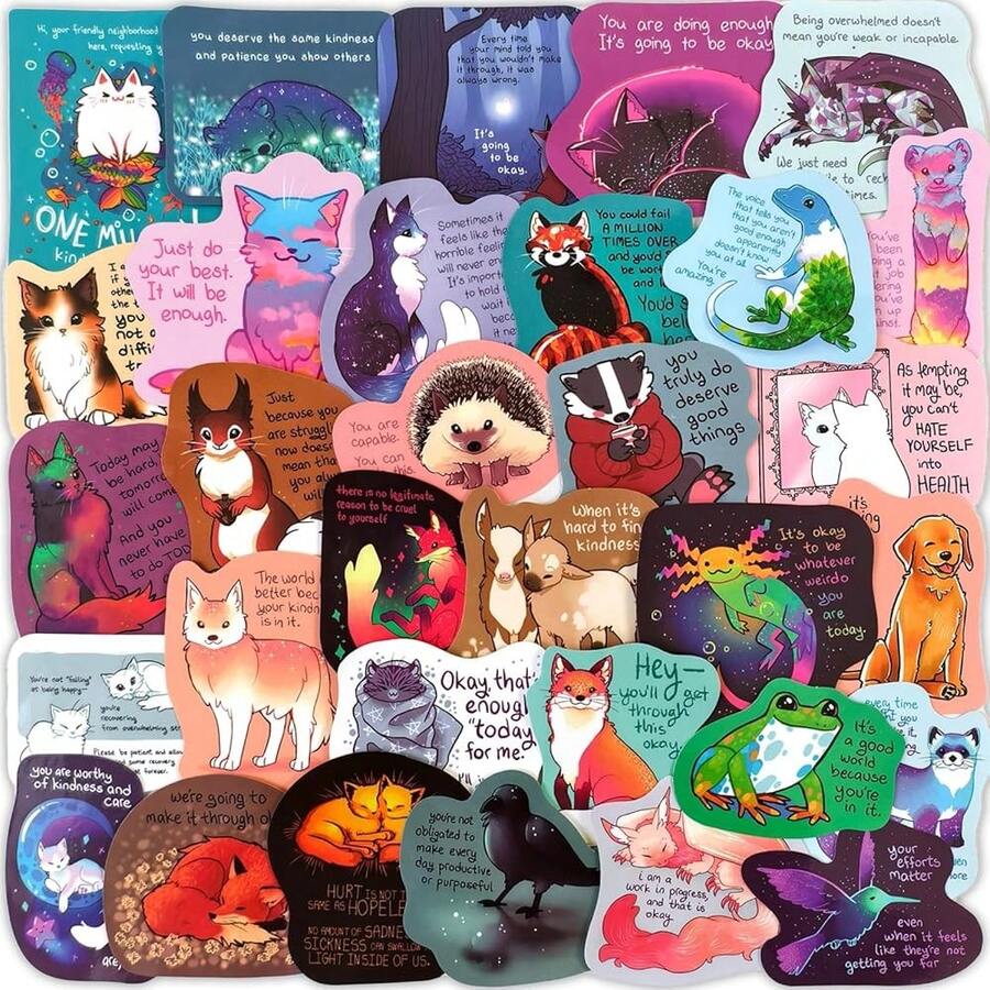 Animal Affirmation Stickers - 50 Pcs Waterproof Vinyl Kindness Positive Quote Stickers For Water Bottle, Laptop, Phone Case, Cup, Guitar - Motivational Inspirational For , Teens & Adults,AnimalAffirmation - 動物肯定 - 查看 1