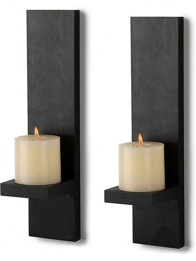 1/2 件乡村风格木质壁灯，农舍风格壁挂式柱状烛台，黑色农舍壁灯，复古壁灯，适用于客厅装饰，婚礼壁饰架，水晶展示架，秋季装饰架，适用于家庭、卧室、客厅、厨房、浴室，适用于圣诞节、万圣节壁饰