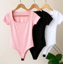 Women's Short-Sleeved Square Bodysuit With Square Cutout - Casual - 粉色 - 查看 1