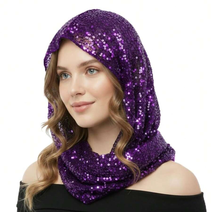 Sequin Rave Hood Rave Scarf Outfit Accessories For Women Glitter Hooded ...