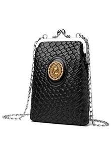 LUYIAIXI Bolso de hombro/cruzado de cuero tejido con cadena, elegante bolso de mano pequeño para uso diario, modelo 2026