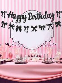 1 Set Black Bow Sparkly Happy Birthday, Decoration Girls Party Background,Happy Birthday Bows Garland, Glitter Pink Happy Birthday Bow Decorations Girls, Pink Birthday Party Supplies,1st Birthday Party Banners, Bridal Shower Party Decorations, Room Home Bedroom Living Room Wedding Outdoor Decor, - 黑色 - 查看 8