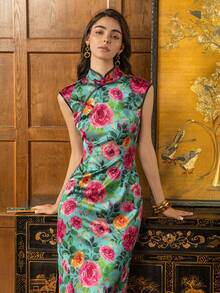 Faeriesty Small Stand Collar Layered Cap Sleeve Side Slit New Chinese Style Women's Cheongsam Dress, Suitable For Formal Dinner, Wedding Reception And Evening Party - Mint Green - View 6