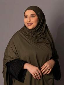 1 件女士平纹头巾，莫代尔头巾汗布，纯色，丝滑柔软，舒适透气头巾，头巾，平纹头套，180 厘米 * 70 厘米围巾披肩，适合日常、户外、祈祷、礼拜 - 深軍綠 - 查看 3