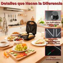 Máquina de Sándwiches Negra con Luz Indicadora Antiadherente y Fácil de Limpiar 750W Multifuncional para Cocción - Tipo de Enchufe A USA (110-127V) - Ver 4