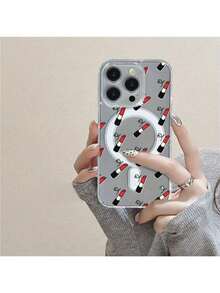 New Arrval Lpstck Pattern Phone Wth Rng Stand Holder Phone 13 Pro - Mult-Functonal Protectve CoverTransparent Magnetc Moble Phone Phone Phone17 17pro 17prmax - Clear - View 3
