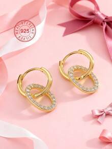 Artepollo 925 Sterling Silver Earrings, 14K Gold Plated Zirconia Embedded Oval Hoop Earrings, Detachable Double Circle Earrings, Hypoallergenic, Fade Resistant, Lightweight, Daily Jewelry, Gift Box Packaging, Holiday Gift
