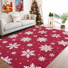 Techigher Christmas Area Rug, Snowflake Pattern, Machine Washable Indoor Carpet Rug, Decorative Non Slip Accent Rug For Kitchen Bathroom Living Room Bedroom - Red 120*170cm - View 2
