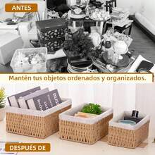 Canastas Organizadoras,3 Piezas Juego de cestas organizadoras,Cestas tejidas a mano para almacenamiento y baño, hogar,dormitorio y Baño,Diseño Decorativo para Hogar (Beige B) - Café A - Ver 5
