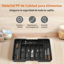 HSHa Extendable Cutlery Drawer Organizer, Adjustable Cutlery Holder And Organizer For Knives, Forks And Spoons, Plastic Cutlery Holder, Drawer Insert (Black) - Black - View 1