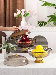 1pc Plastic PET Material Drainage High Foot Tray With Dust Cover, Unbreakable And Reusable Fruit/Dessert/Snack/Cake Display Tray, Suitable For Various Festivals, Weddings, Parties And Events - Round-gold High Feet - View 4