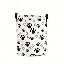 动物爪印和骨头图案收纳篮，带提手，耐用聚酯纤维材质，家居装饰收纳盒，可用于存放书籍、礼品、宠物主题房间装饰、家居装饰和收纳、宠物收纳、方便携带的提手、洗衣篮、脏衣篮、衣物收纳整理、衣物篮、洗衣篮、衣物篮、趣味设计、坚固耐用 - 骨頭爪印 - 查看 3