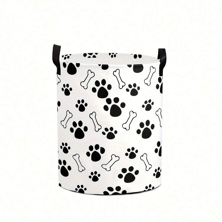 动物爪印和骨头图案收纳篮，带提手，耐用聚酯纤维材质，家居装饰收纳盒，可用于存放书籍、礼品、宠物主题房间装饰、家居装饰和收纳、宠物收纳、方便携带的提手、洗衣篮、脏衣篮、衣物收纳整理、衣物篮、洗衣篮、衣物篮、趣味设计、坚固耐用 - 骨頭爪印 - 查看 3
