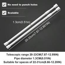 2pcs Modern Adjustable Tension Curtain Rods - Heavy Duty Expandable Rod, No Drill Tension Rod, Suitable For Shower, Closet, Window, Towel Rack - Steel And Plastic Home Decor Bathroom Decor - White - View 21