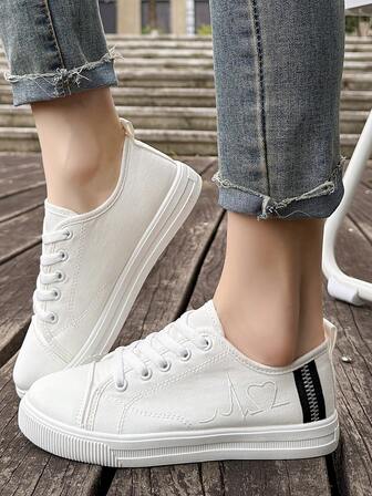 Women's Flat Casual Shoes In White, Black, Green, Versatile Lace-Up Fashion Sneakers For All Seasons