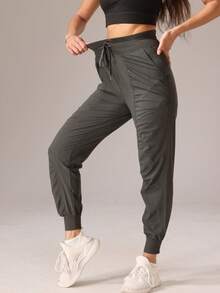 Women Light Soft Sports Long Pants For Running Fitness Casual Hiking Outdoors - 軍綠色 - 查看 5
