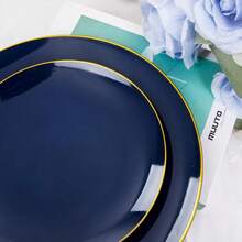 150PCS Blue Plastic Plates With Gold And Silverware Set Featuring Blue Handles For Wedding Party And Halloween Events Includes 30 Sets Of Disposable Dinnerware With Forks Spoons And Knives For Large Gatherings - Blue - View 7