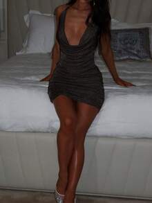 女士性感派对时尚 Bulinbulin 深V领吊带收腰透视迷你连衣裙 黑色优雅夏季 - 黑色 - 查看 4