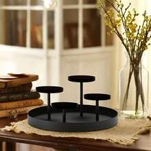 Iron Candle Holder Tray, Fits 6cm/2.3in Diameter Candles Or LED Flameless Candles, Suitable For Restaurant, Bedroom Decor, Valentine's Day, Easter, Festival, Housewarming And Other Holiday Home Decoration - Black - View 1