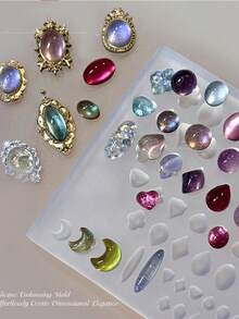 1件复古3D相框美甲宝石硅胶美甲模具美甲饰品模具美甲雕刻模板，适用于树脂美甲装饰配件DIY美甲用品