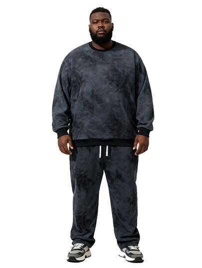 Plus Size Casual Sports Set, Round Neck Pullover Sweatshirt, Drawstring Straight Leg Pants, Suitable For Spring