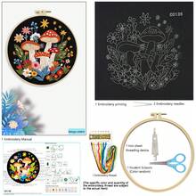 11CT Embroidery Kit With Various Patterns Like Mushrooms And Pine Trees, Includes Embroidery Hoop, Threads, Needles, Suitable For Beginners, Forest & Plant Themed Home Decor Embroidery