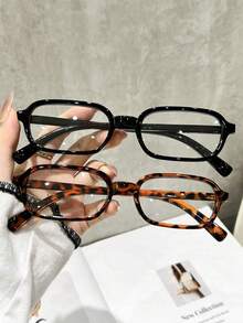 2 piezas Gafas de mujer de plástico con montura cuadrada pequeña, de estilo moderno y sencillo, a juego con todo, transparentes, para accesorios de moda de mujer para volver al colegio, fotografía callejera, vida diaria, atuendo de oficina, estilo casual de negocios - Multicolor - Ver 8