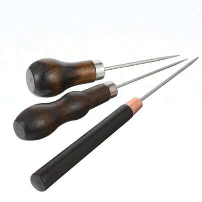 BOHUIZ 3 Pcs Scratch Awl Tool With Wooden Handle Leather Scratch Awl Tool Gourd Shape Pin Punching For Leather Punch Hole Craft Repair Shoes Sewing Crochet DIY Handmade Stitch