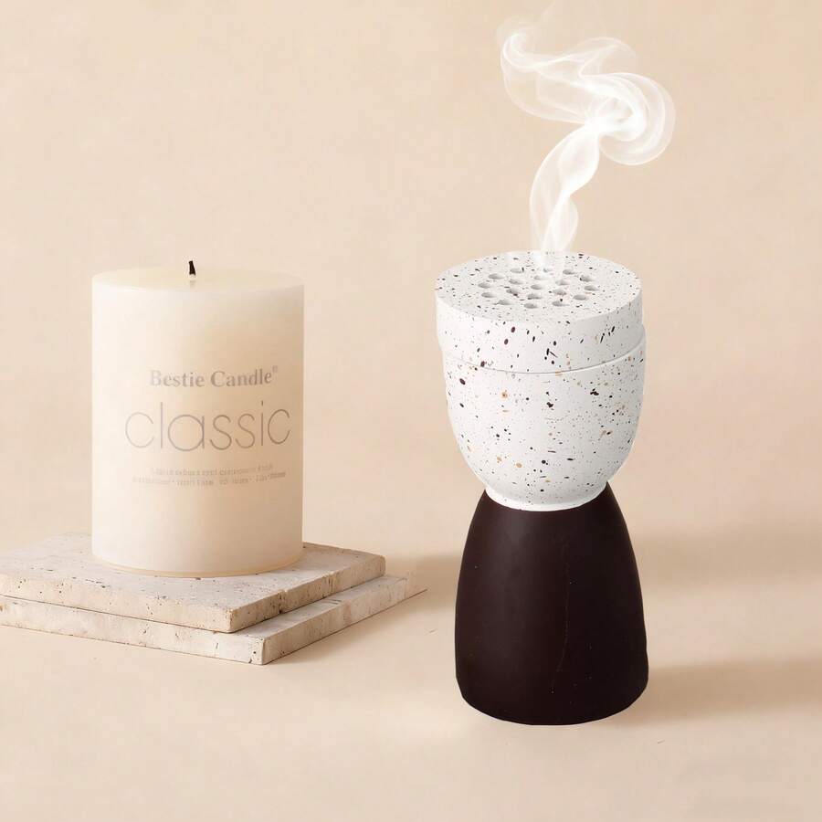 简约木纹底座便携式香炉，香氛装置，适用于家居装饰、卧室、会议室、办公室、瑜伽室、客厅、餐厅、花园、桌面摆设，营造氛围，是理想的礼品之选。 - 彩色 - 查看 1