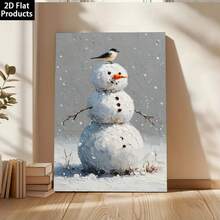 2D Plano, 1 Pieza Escena de Nieve de Muñde Nieve y Pájaro Rojo en Lienzo Enmarcado - Arte de Pared de Pintura al Óleo Realista Abstracta Minimalista, Tono de Color Suave, Decoración Navideña Interior con Marco de Madera, Adecuado para Sala de Estar, Dormitorio, Cocina, Baño - Regalo para las Fiestas - transparente - Ver 10