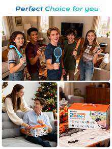 Switch 2 25合1配件套装（适用于Switch 2 (2025)）：便携包、Joy-Con 2充电握把、网球拍、高尔夫球杆、剑、高清屏幕保护膜、Joy-Con手柄握把、FPS鼠标握把、卡丁车方向盘 - 黑色 - 查看 7