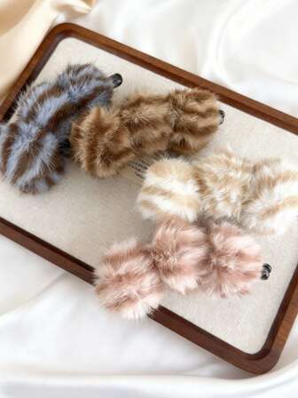 1 st flickors höst/vinter tiger- och leopardmönster plysch exklusivt hårspänne för hästsvans halvuppsatt frisyr, lämplig för vardagliga outfits