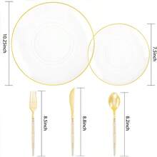 150PCS Clear Gold Plastic Plates With Glitter Handle Silverware Set For Wedding Party And Christmas Events Includes 30 Sets Of Disposable Plates Forks Spoons And Knives Elegant Stylish Tableware Solution For Formal And Festive Occasions - Gold - View 6