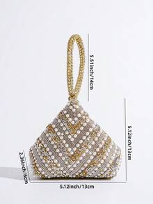 Irregular Shaped Clutch Bag With Sparkling Pearl Rhinestone Decor, Handbag For Gala, Party, Evening Dress Matching
