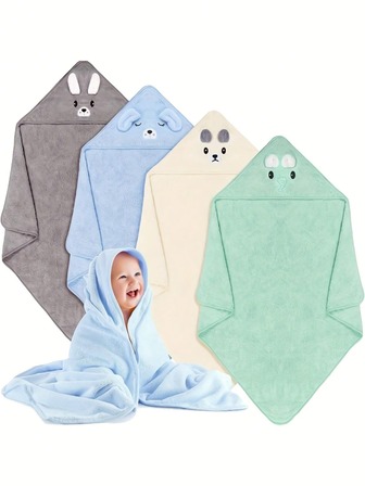 半条装婴儿浴巾 - 男女宝宝均适用；超柔软微纤维婴儿浴巾，独特的动物卡通图案，新生儿必备。这款高吸水性浴巾是送给新生儿、婴幼儿的完美沐浴礼物。