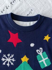 Tween Girl' Christmas Gift Pattern Knitted Sweater, Christmas Tree Design Pullover Suitable For Christmas Party, Spring, Autumn, Winter